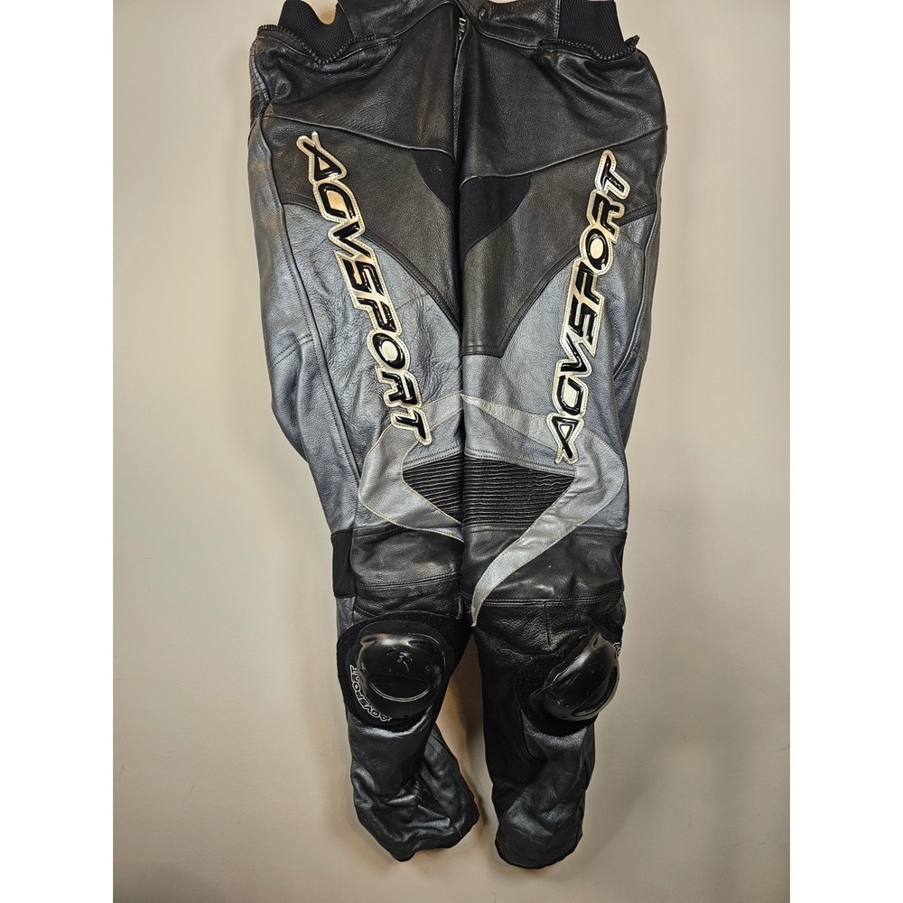 AGVSPORT Leather Motorcycle Racing Pants Black Silver Knee Sliders Size 44
